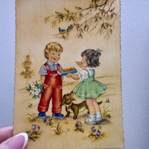 Cartolina romantica 50s “merenda insieme”